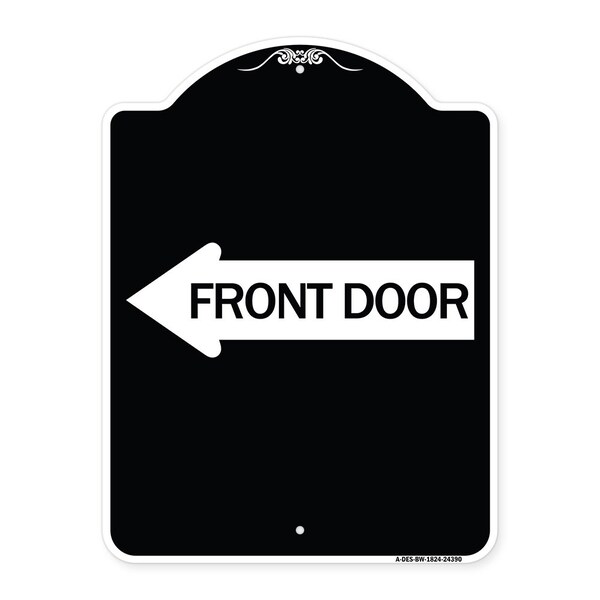 Signmission Front Door With Left Arrow Heavy-Gauge Aluminum Architectural Sign, 24" x 18", BW-1824-24390 A-DES-BW-1824-24390 - main
